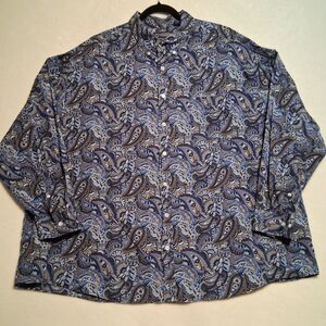 Roundtree & Yorke 3XB Shirt Blue Paisley 100% Cotton Classic Preppy Work Office